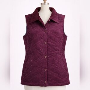 Vintage Cotton Women's Quilted Vest - Purple Corduroy Maroon Western Medium L